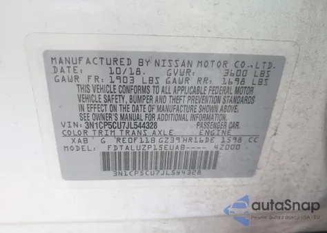 2018 Nissan Kicks Sr из США, поврежденный, VIN 3N1CP5CU7JL544328